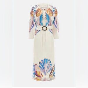 Carolina K Cream Maxi Dress with Blue Shell Print S Nwot